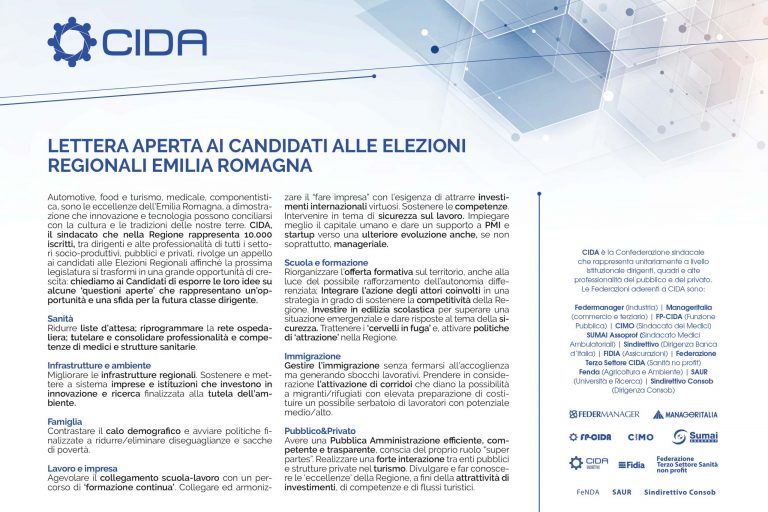 CIDA EMILIA ROMAGNA: LETTERA APERTA AI CANDIDATI ALLE REGIONALI